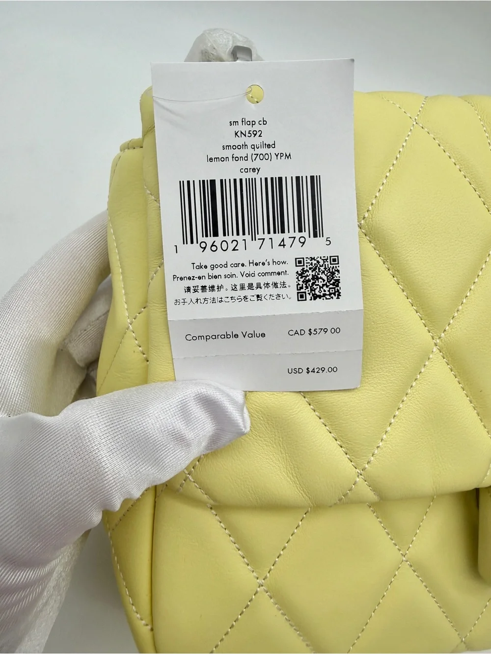 Kate Spade Carey Quilted Small Flap Crossbody Bag Lemon Fondant Yellow
